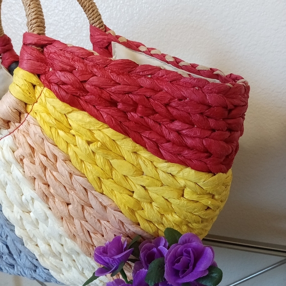 Raffia Crossi handmade paper woven multicolor vacation summer rattan clutch bag - Picture 9 of 9